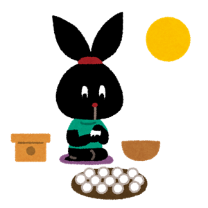 ウサギが団子をこねこねしている図