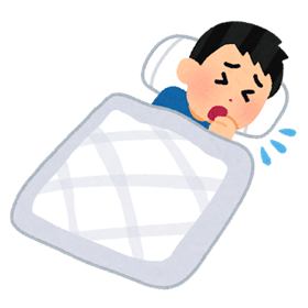 寝ながら咳き込む男